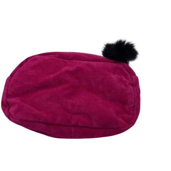 Pink Velvet Cosmetic Pouch With Embroidered Eyelash Design & Fluffy Pom Pom - Picture 5 of 5